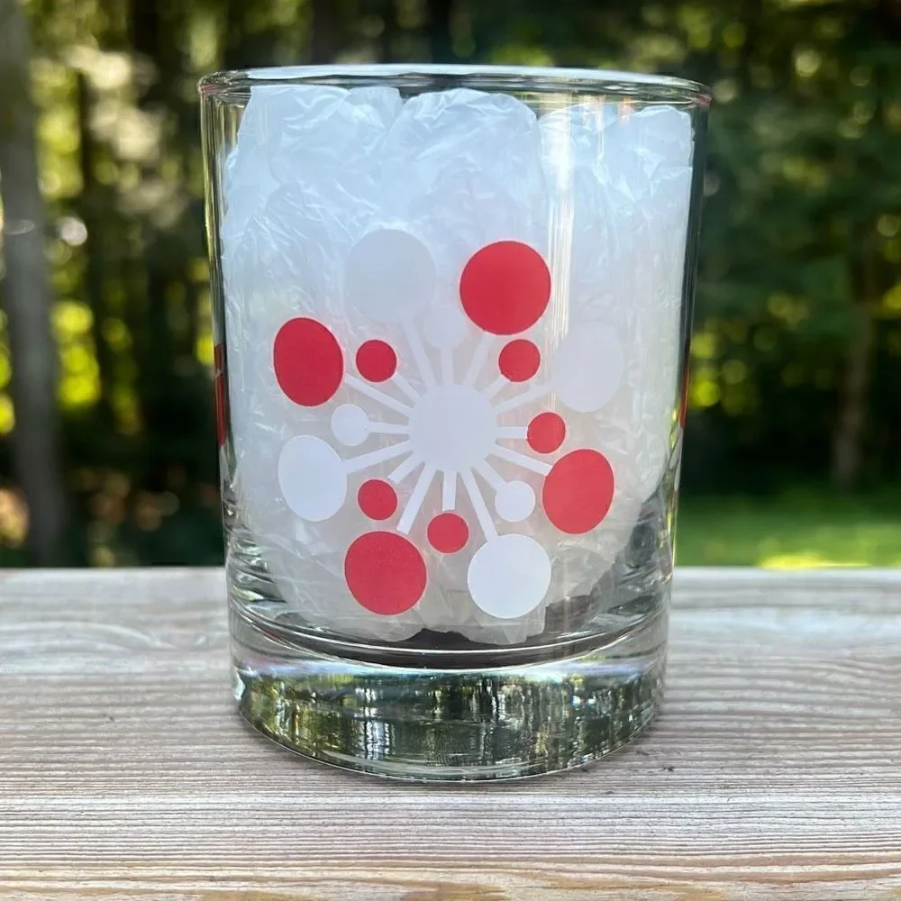 Vintage Crate & Barrel Atomic Red and White Snowflake Double Old Fashioned Glass